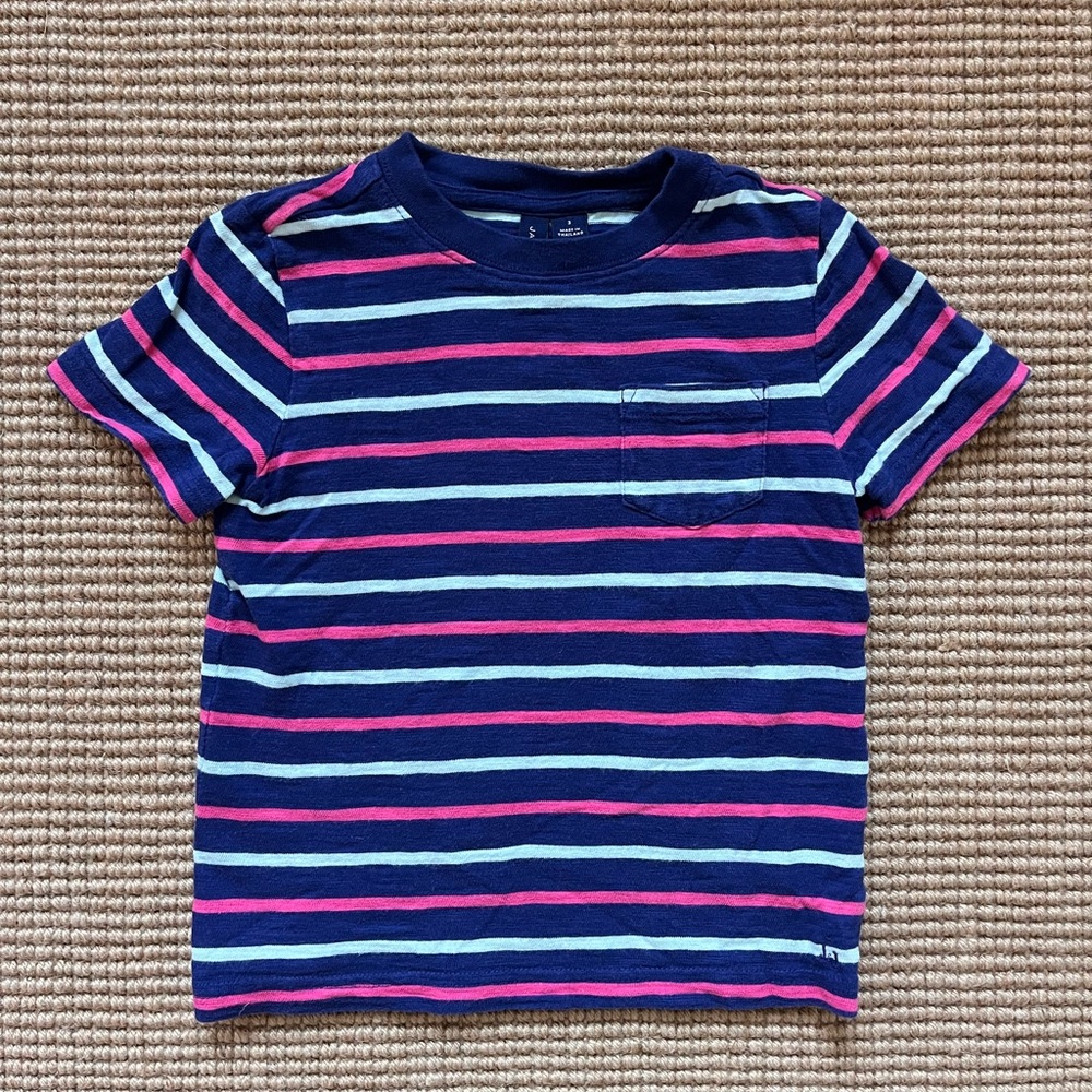 Janie and Jack Striped Kids pocket T-Shirt - Blue and Pink and Seafoam teal